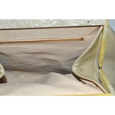 Vintage Pearlescent Leather Lucite Handle Purse