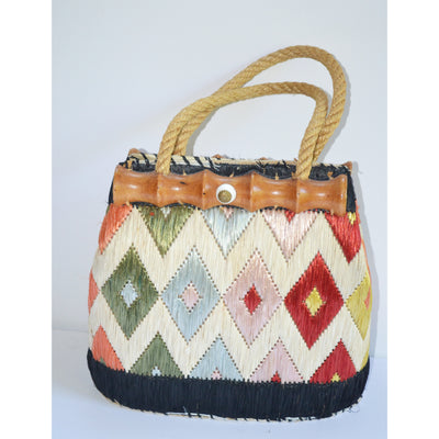 Vintage Synthetic Straw & Bamboo Purse