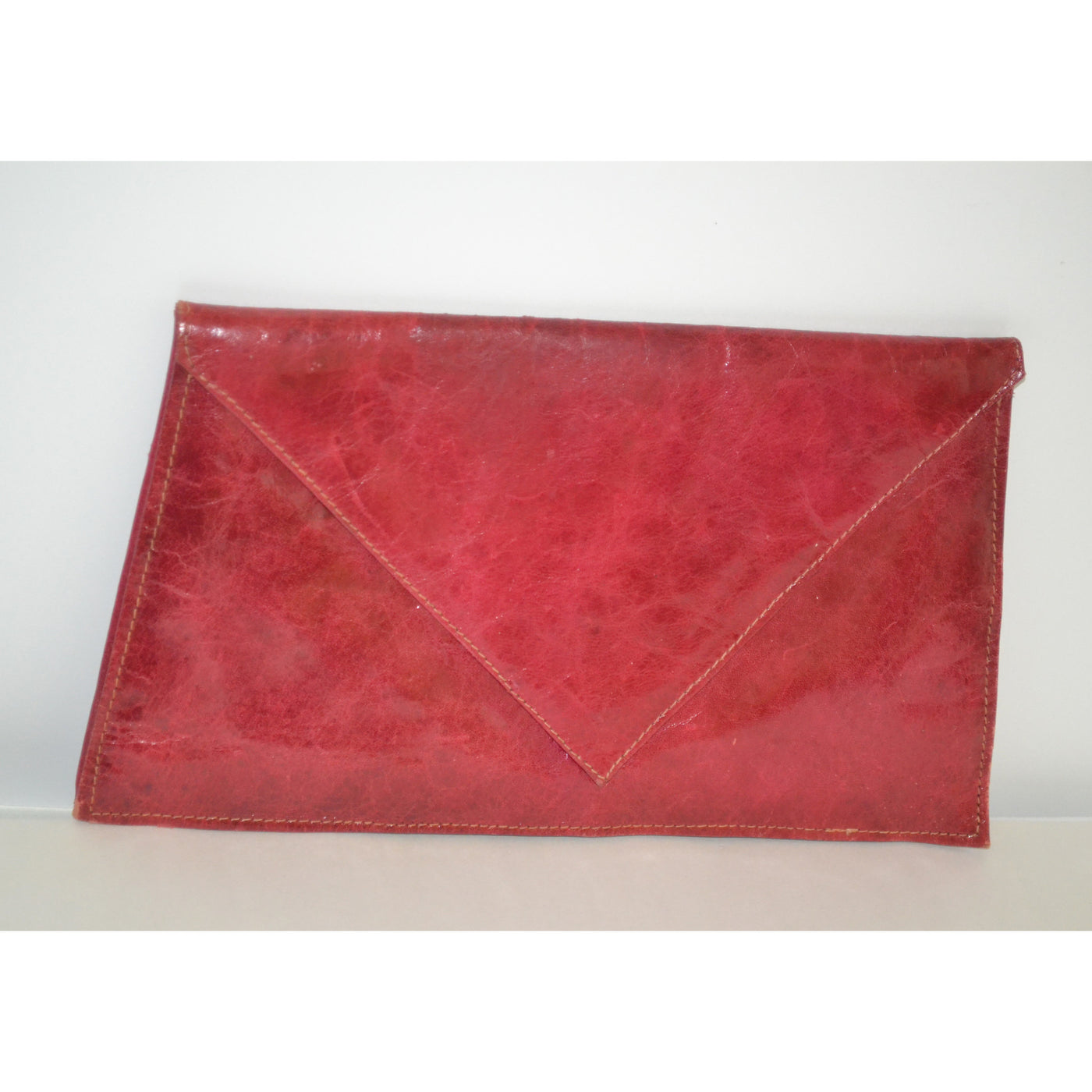 Vintage Red Leather Envelope Clutch Purse