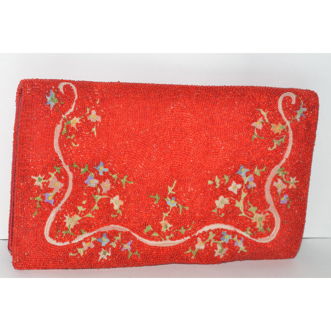 Vintage Red Beaded Embroidered Clutch Purse