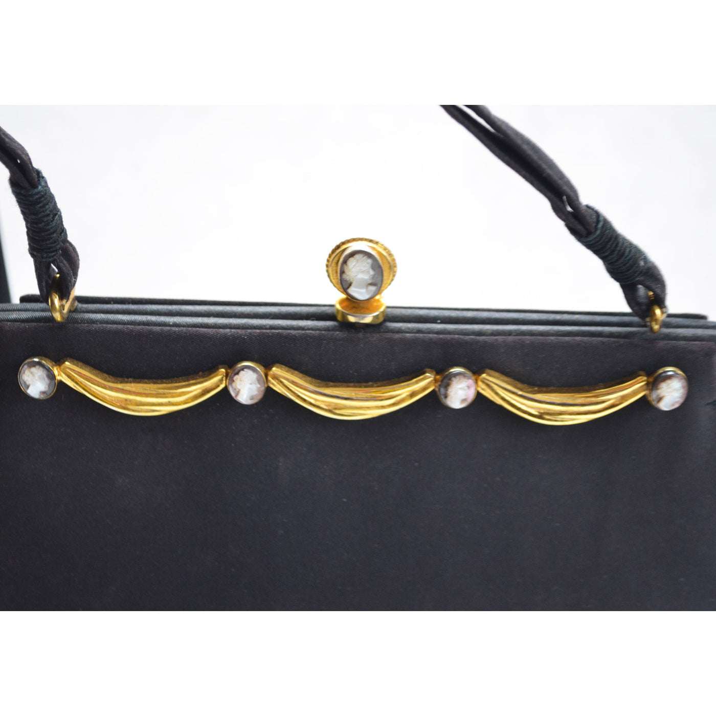 Vintage Black Mother Of Pearl Cameo Handbag By Rosenfeld