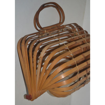 Vintage Collapsible Natural Bamboo Tote Purse