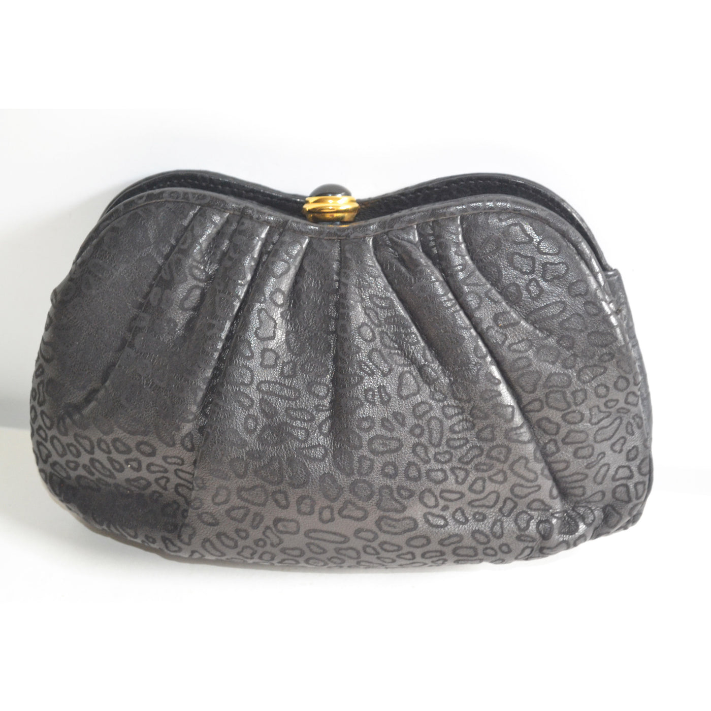 Vintage Embossed Black Leather Clutch Purse By Tiras 