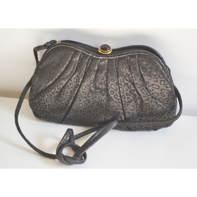Vintage Embossed Black Leather Clutch Purse By Tiras 