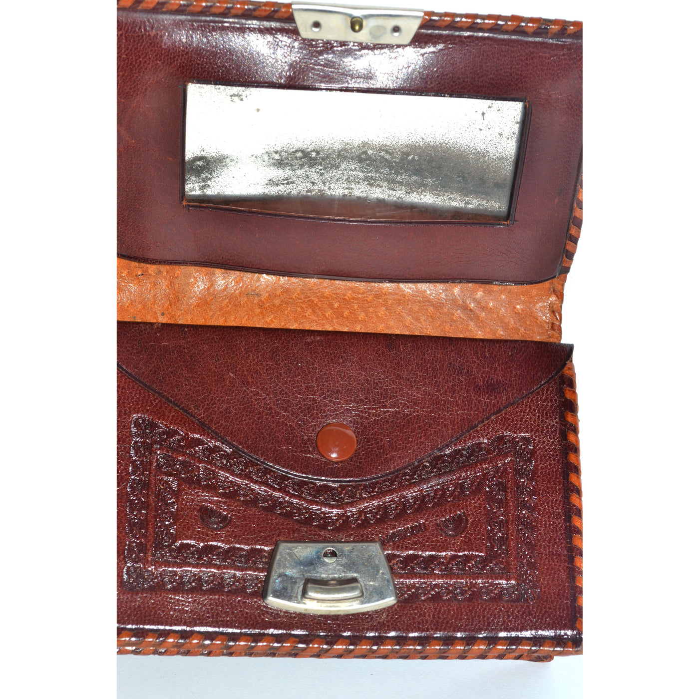 Vintage Brown Tooled Leather Mexican Wallet