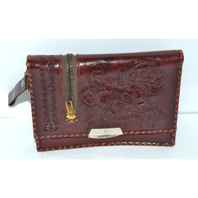 Vintage Brown Tooled Leather Mexican Wallet