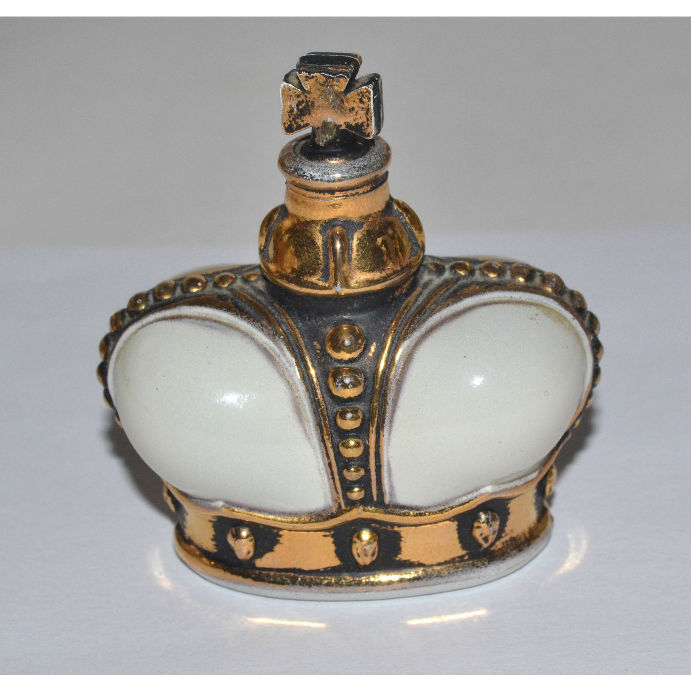 Vintage Prince Matchabelli White Enamel Crown Perfume Bottle