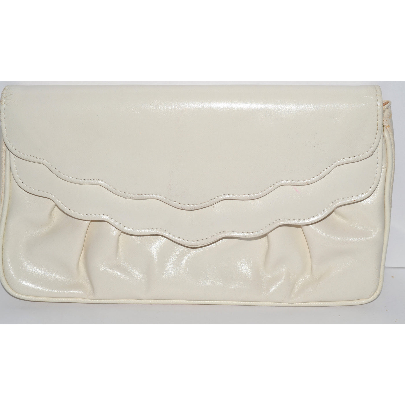 Vintage Off White Leather Clutch Purse