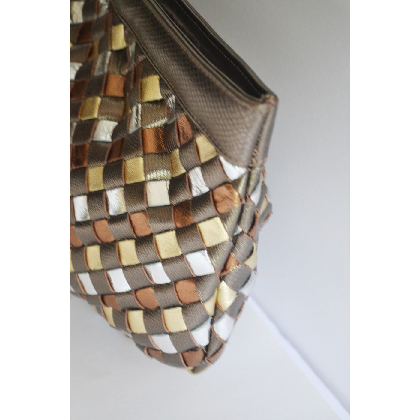 Vintage Metallic Woven Leather Clutch Purse By Sharif