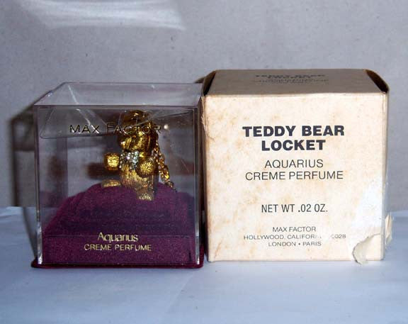 Max Factor Aquarius Creme Perfume Teddy Bear Rhinestone Locket