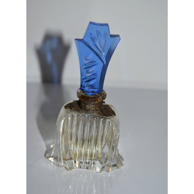 1930's Jeweled Blue Ornate Cut Czech Perfume Bottle By Aristo