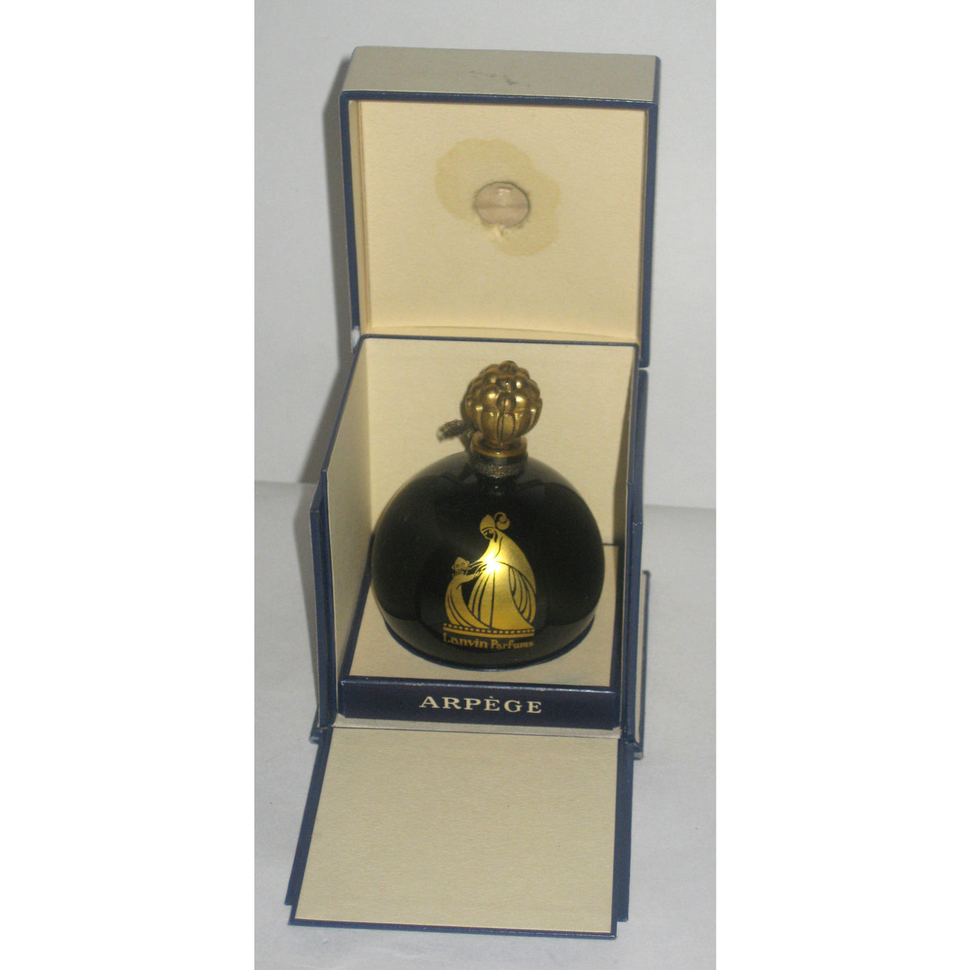 Vintage Lanvin Arpege Black Boule Glass Gilt Raspberry Stopper Parfum Bottle