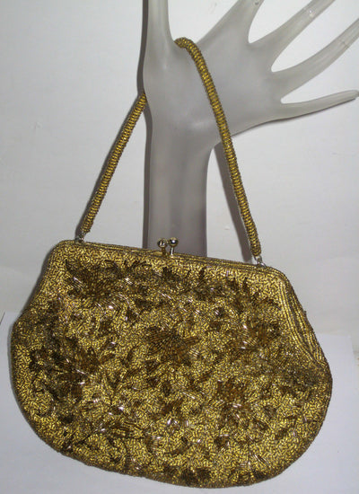 Vintage Gold Glass Beaded Evening Purse