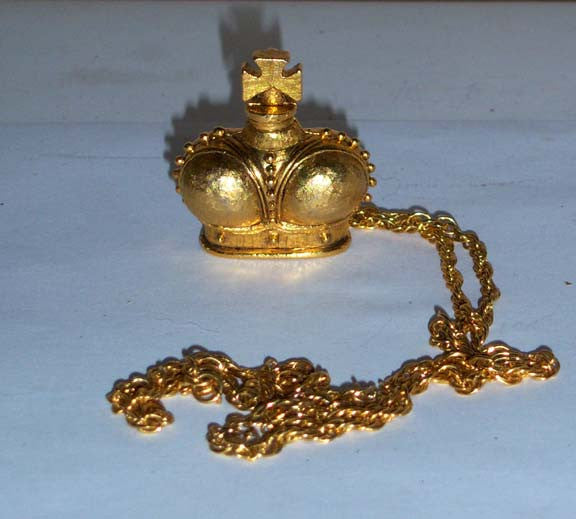 Prince Matchabelli Gold Crown Jewel Solid Perfume Pendant Necklace