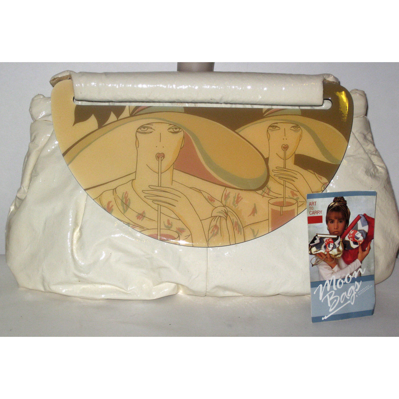 Vintage Cream High Gloss Moon Bag Purse By Patrica Smith - 1980's