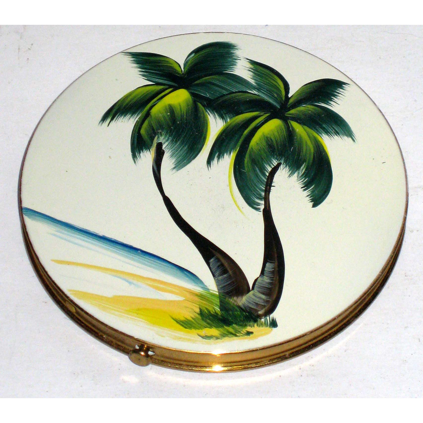 Vintage Enamel Palm Tree Compact By Nor-Blu 