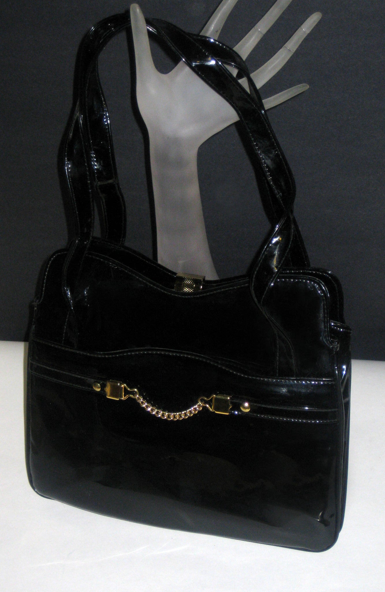 Vintage Chained Black Patent Leather Purse