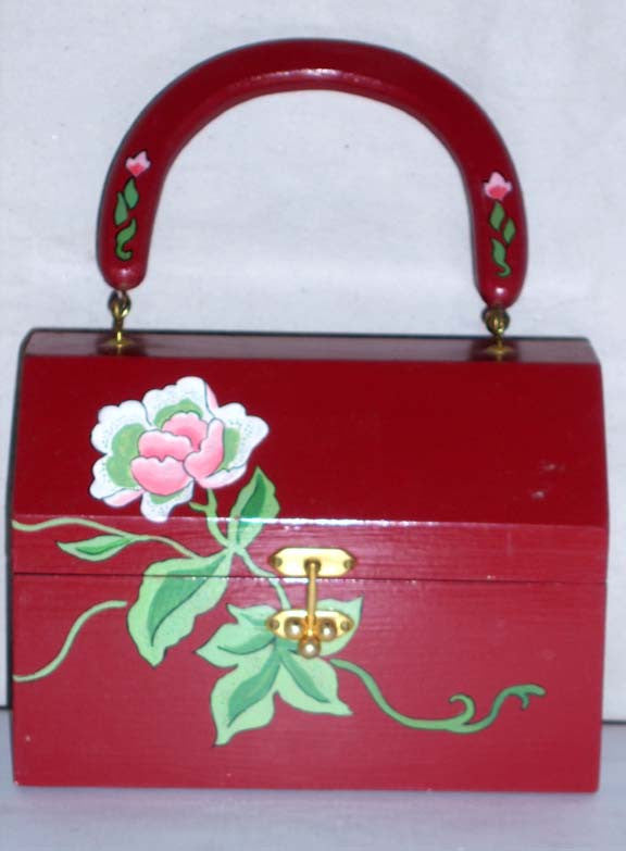 Vintage Hand Painted Red Wooden Purse