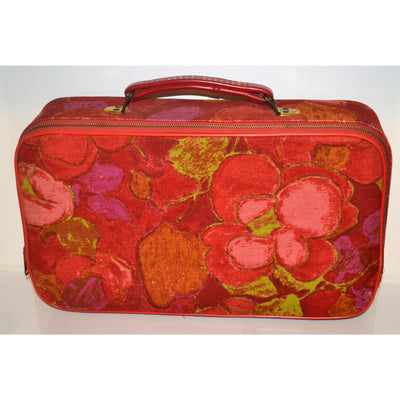 Vintage Red Floral CarryOn Suitcase Luggage