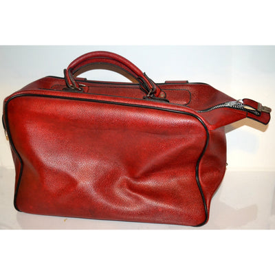 Vintage Red Faux Leather Zipper Travelbag