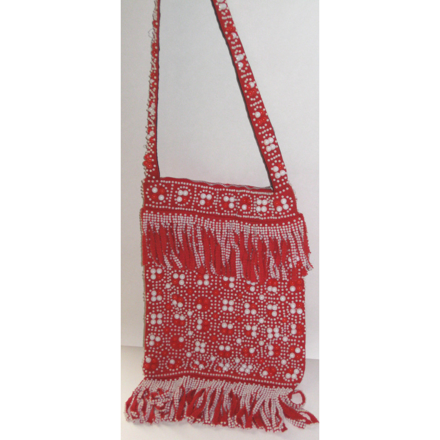 Vintage Hippy Red & White Beaded Purse