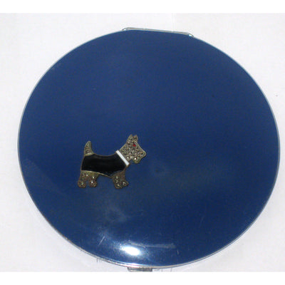 Vintage Blue Rhinestone Scottie Dog Compact