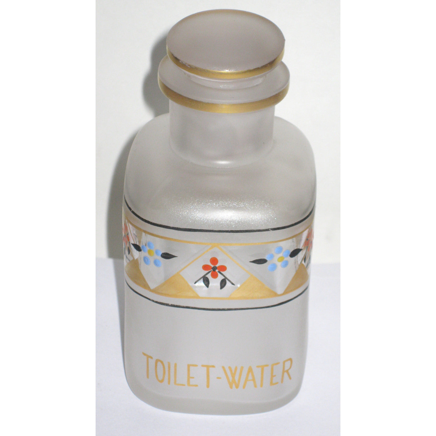 Vintage Satin Glass Enamel Painted Toilet Water Bottle